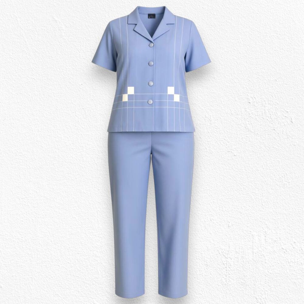 80s Vintage Willow Ridge Periwinkle Blue Retro Top Pants Set USA Made Size 14P